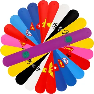 Superhero Silicone Snap Bracelets PVC Wristbands with 50pcs Stickers for Kids Birthday Party Supply Gifts