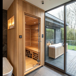 Sauna de Barril Comercial de Lujo para 2 Personas, Interior/Exterior, con Estufa Eléctrica de 9KW, Vapor Seco, Infrarrojos Lejanos, Inteligente, de Cedro Rojo/Hemlock 1 - Product Image 5