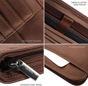 Classeur de portefeuille brun dossier d'affaires <span class=keywords><strong>CV</strong></span>/organisateur de document-Padfolio à glissière multifonctionnel, sac à documents en cuir - Product Image 6