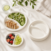 Plateaux de service écologiques biodégradables jetables à 2 compartiments, assiettes rondes compostables pour la vaisselle quotidienne