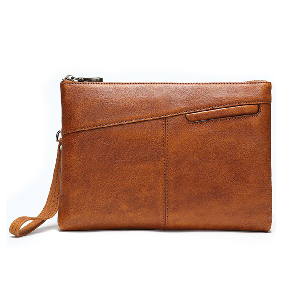 Genuine Leather Men Organizer Wristlet Clutch Bag Male Business Envelope Bag