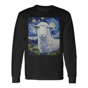 T-shirt à manches longues style nuit étoilée Van Gogh avec motif mouton - Product Image 1