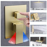 Nouvel arrivage Mitigeur de douche mural thermostatique en laiton sans plomb brossé contemporain avec pommeau de douche pluie encastré et inverseur pour hôtel