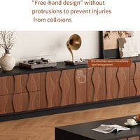 Ensemble meuble TV et table basse rétro mi-siècle, design épuré, extensible, moderne et simple, en panneaux de particules, pour salon et chambre