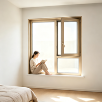 Ventana Abatible de Aluminio con Doble Acristalamiento y Ventilación Completa, Cierre Multipunto Seguro para Climas Cálidos, Medio Oriente y África