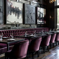 Ensemble commercial de mobilier de restaurant de luxe Ron Group : table carrée en bois, chaise rembourrée personnalisée, banquette capitonnée en velours