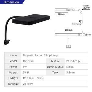 Lampe LED pour aquarium WEEK AQUA <span class=keywords><strong>Mini9</strong></span> Pro, RGB+UV, spectre complet, fixation magnétique, contrôle par application Bluetooth, 9W, pour aquarium de 20-30 cm - Product Image 5