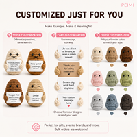 Carte de message inspirante en forme de pomme de terre amigurumi tricotée, en laine mignonne, pour cadeau d'anniversaire