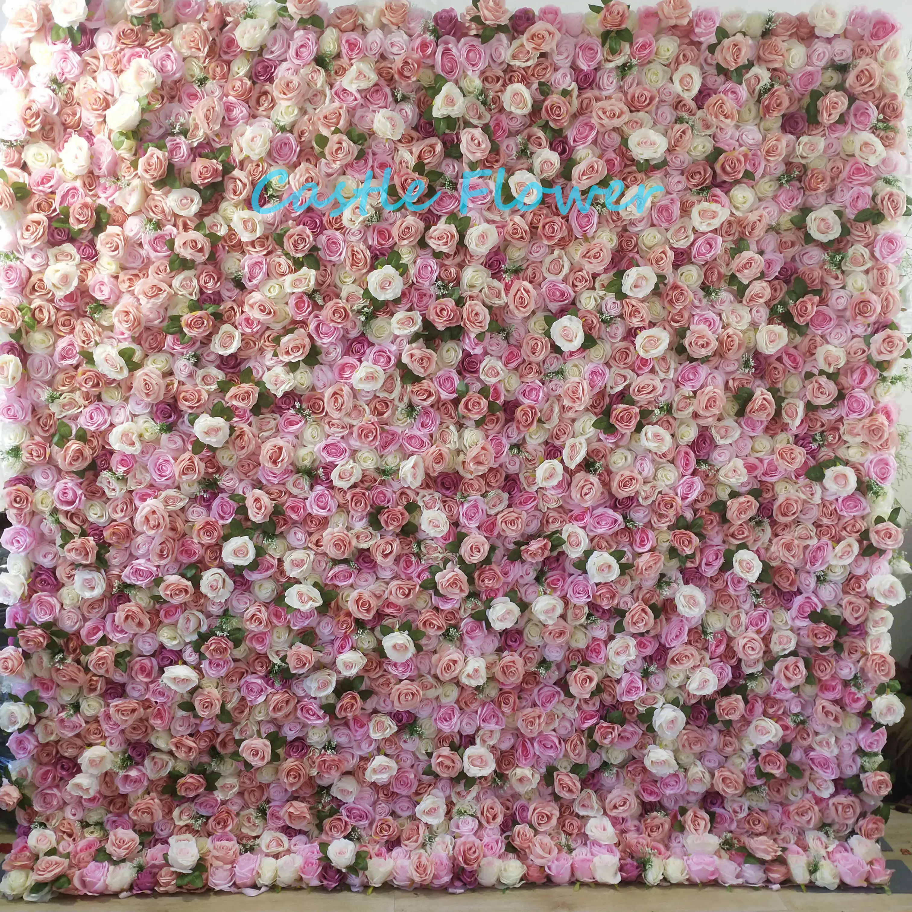 แผ่นผ้าม่านติดผนังลายดอกไม้สีชมพูกุหลาบ,สำหรับตกแต่งฉากหลังกำแพงลายดอกไม้งานแต่งงาน