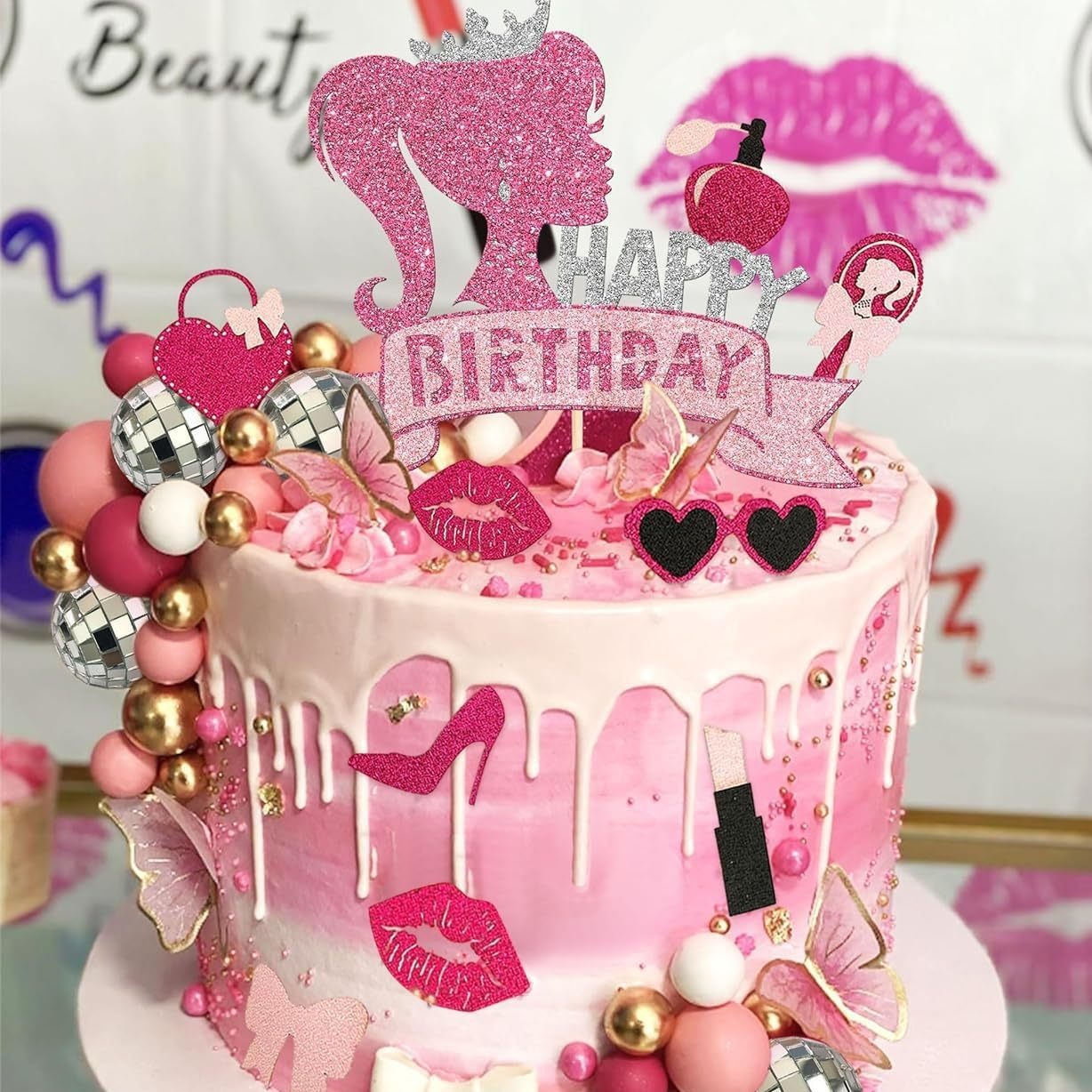 Losaria Glitzernder Rosa Geburtstagskuchen-Topper Mit Krone – Perfekt Für Mädchenpartys & Prinzessinnenfeiern