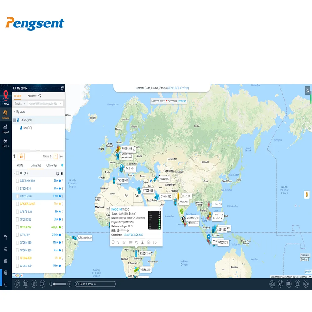 GPS 플랫폼 Pengsent petrack 365 온라인 gprs 추적 소프트웨어 자동차 GPS 추적기