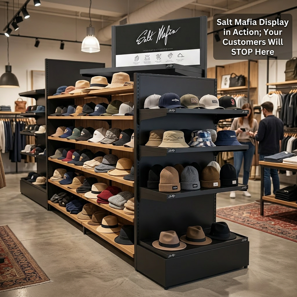 Custom Metal Hat Display Rack Baseball Cap Snapback Bucket Hat Floor Standing Retail Headwear Organizer Cap Stand Rack Fixture — view 2