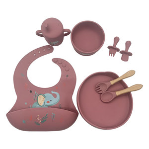 Divertente Set Pappa per Bambini in Silicone Stampato per Alimenti con Ciotola da Pranzo Antigoccia, Bavaglini, Tazza, Piatti a Ventosa, Cucchiaio e Forchetta per Bambini 0-12 Mesi - Product Image 4