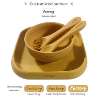 Vaisselle en silicone de qualité alimentaire pour bébés, assiette carrée d'apprentissage pour manger et sucer, bol à soupe résistant à la chaleur avec cuillère