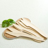 Couteau jetable en bois de bouleau Luckyvanpin 186 mm, biodégradable, écologique, de qualité alimentaire, emballé individuellement, pour fêtes, vente en gros