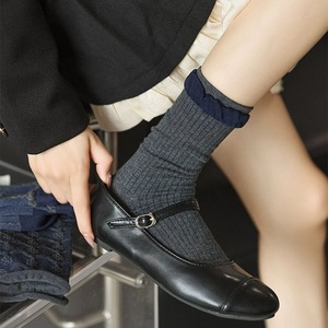 Navy Blue Seamless Mid Calf <b>Socks</b> Women Warm Thermo Elegant Autumn <b>Winter</b> Style Stripes Checks Polyester Fiber W2899 - Product Image 2