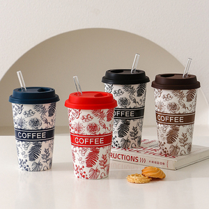Hot Selling Ceramic Coffee Travel Mug Personalized Milk Tea Ceramic Cup with Straw - Product Image 2