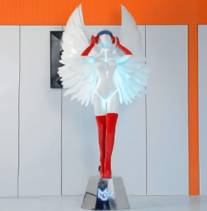 Statua di Angelo a Grandezza Naturale in Cromo Argento <span class=keywords><strong>con</strong></span> Ali LED, Grande Scultura d'Arte Moderna per Decorazione di Hotel, Hall e Centri Commerciali - Product Image 1