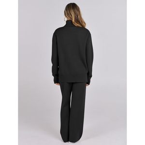 Ensemble de vêtements en maille pour femmes FOXA, 2 pièces, haut à col roulé, pantalon large, tenue décontractée pour l'automne, ensemble assorti confortable - Product Image 4