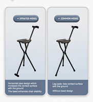 MSMT Vente en gros Canne de marche pliante en aluminium noir avec siège Utilisation en extérieur Bâton de marche aveugle pour handicapés Matériau métallique