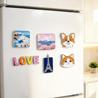 Aimants de réfrigérateur carrés en aluminium personnalisés, motifs animaux mignons (ours, renard, panda, chat), imprimés, durables, cadeaux promotionnels