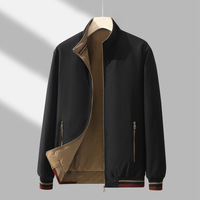 Blouson Bomber Homme Décontracté Réversible Double Face avec Fermeture Éclair Intégrale et Col Montant Coupe-Vent Printemps Automne