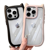 Coque de téléphone iPhone 16 transparente avec oreilles de chat de dessin animé mignonnes pour 17 Pro Max, en acrylique antichoc et silicone TPU