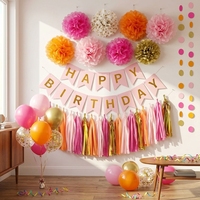 Guirlande de ballons rose vif et or pour fête, décorations de fête, guirlande à pompons, fournitures de fête, décorations de salon