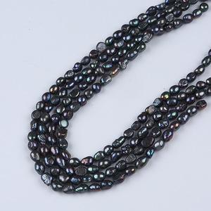 Perles d'eau douce baroques en gros, 6-7 mm, teintes en noir, brillantes des deux côtés, trou droit, perles en vrac colorées - Product Image 4