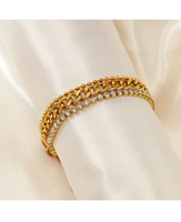 Bracelet en acier inoxydable à trois couches incrusté de strass, style européen et américain, design de chaîne vintage et tendance, personnalisé