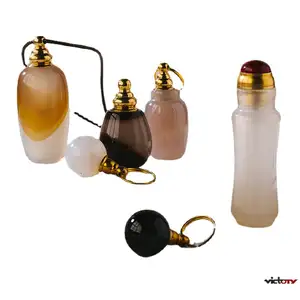 Liontin botol parfum batu akik kristal alami dispenser minyak esensial aromaterapi perhiasan kalung Votive