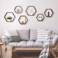 Étagères flottantes hexagonales rustiques de style ferme, étagère murale hexagonale en bois, étagère de présentation en bois couleur miel, ensemble d'étagères murales hexagonales pour la décoration de la maison