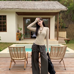 Tunique légère et douce pour femme, col rond, manches longues, coupe ajustée, style <span class=keywords><strong>basique</strong></span> <span class=keywords><strong>simple</strong></span>, collection Printemps - Product Image 5