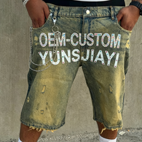 Fabricant de shorts baggy en jean délavé à l'acide, style streetwear, avec impression sérigraphique personnalisée YYSY, coupe évasée et déchirée en coton