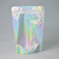 Sacs refermables personnalisés en Mylar holographique doré mat avec fermeture éclair, emballages en aluminium pour aliments