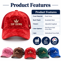 Casquette Trucker personnalisée à cinq panneaux en velours brodé avec dos en maille, réglable, légère, style streetwear, pour l'extérieur, OEM ODM