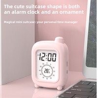 AIKS AK-2A28 Jam Alarm Timer Visual Mini Bentuk Koper Desain Minimalis Modern Jam Digital LCD Senyap dengan Tampilan Suhu