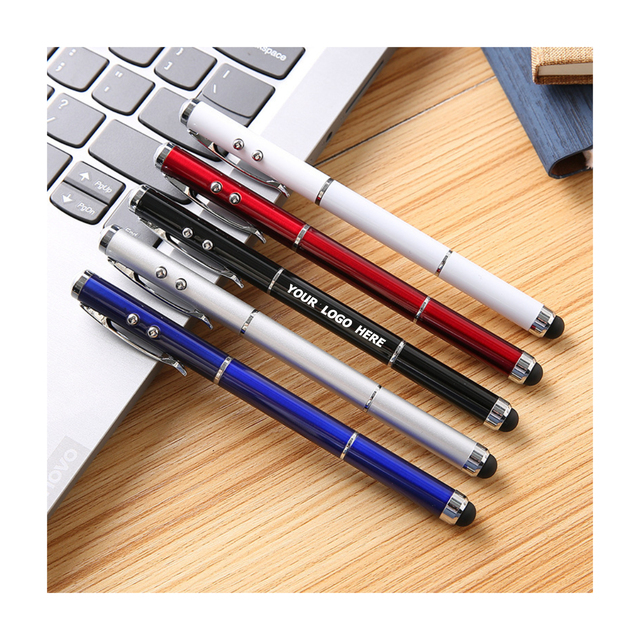 4-in-1 Laser Pointer Pen: Personalized LED Light Up Stylus Pen for Promotional Gifts