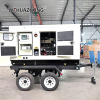 Groupe électrogène diesel mobile silencieux sur remorque, refroidi par eau, triphasé quatre fils, 125 kVA, 1500 tr/min, 50 Hz/60 Hz