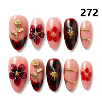 1381-1385 Kuku Palsu Buatan Tangan 10pcs Bahan Press-On Model Almond Desain Ukiran Bunga Kustom Modis Persegi untuk Jari
