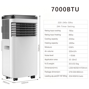 Climatiseur portable split 7000 BTU, uniquement refroidissement, idéal pour l'hôtellerie, conception split portable, capacité de 7000 BTU - Product Image 1