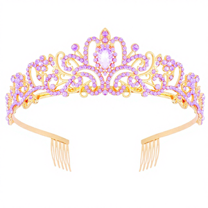 Diadème de mariée en alliage de strass plaqué or rose, style baroque, bandeau pour cheveux pour mariage, festival, fête, banquet - Product Image 6
