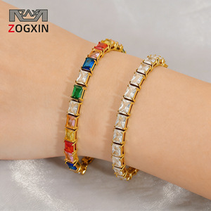ZOGXIN Tennis Bracelet Gold Colorful Square Zircon Channel Setting Party Jewelry - Product Image 2