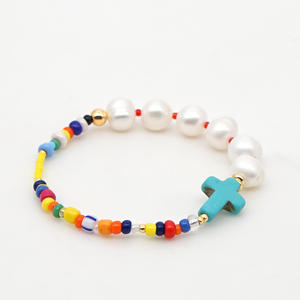 Fait à la main personnalisé Miyuki <span class=keywords><strong>Tila</strong></span> pour Bracelet pour femmes nouveau Design perlé croix arc-en-ciel <span class=keywords><strong>perle</strong></span> d'eau douce pour Bracelet mode - Product Image 1