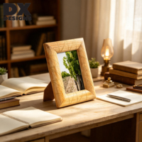 Bingkai Foto Kayu Alami DX Designs dengan Inlay Kayu, Ukuran 4x6, 5x7, 8x10 Inch, Desain Garis Geometris, Bingkai Gambar Kayu untuk Dinding & Meja, Dekorasi Rumah