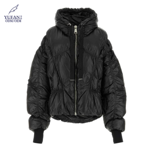 YuFan ODM Nouveau design rouge Manteaux matelassés irréguliers pour femmes Hiver Tissu plissé Veste en duvet - Product Image 6