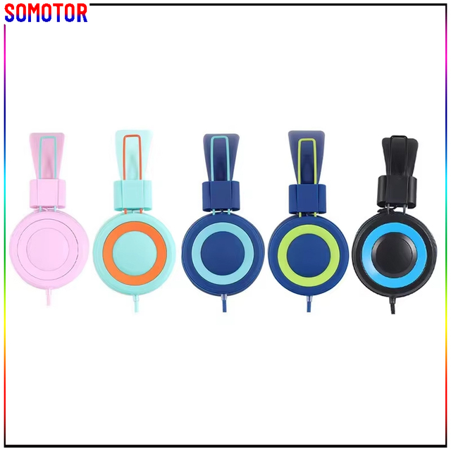 Wholesale Children's Head-mounted Earphone with 3.5mm Microphone Wire Control Stereo 85dB Hearing Protection Kids Headset