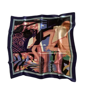 Shaoxing工場サプライヤーOEMファッションデジタル印刷正方形女性シルクスカーフ女性用foulard en soie