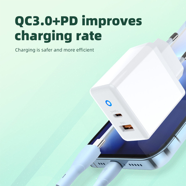 35W GaN PD Fast Charger Dual Port USB-C & USB Wall Adapter Compact Travel Charger EU/US/UK Plug High Power Mobile Device Charger
