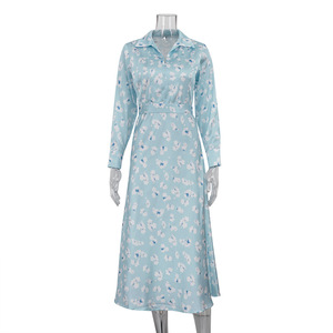 Abito <span class=keywords><strong>in</strong></span> <span class=keywords><strong>raso</strong></span> a <span class=keywords><strong>maniche</strong></span> <span class=keywords><strong>lunghe</strong></span> con stampa floreale elegante stile francese - Product Image 6